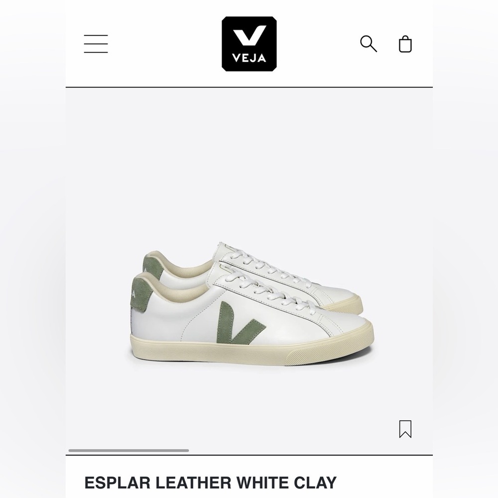 Veja Esplar White Leather Sneakers with Sage Accents